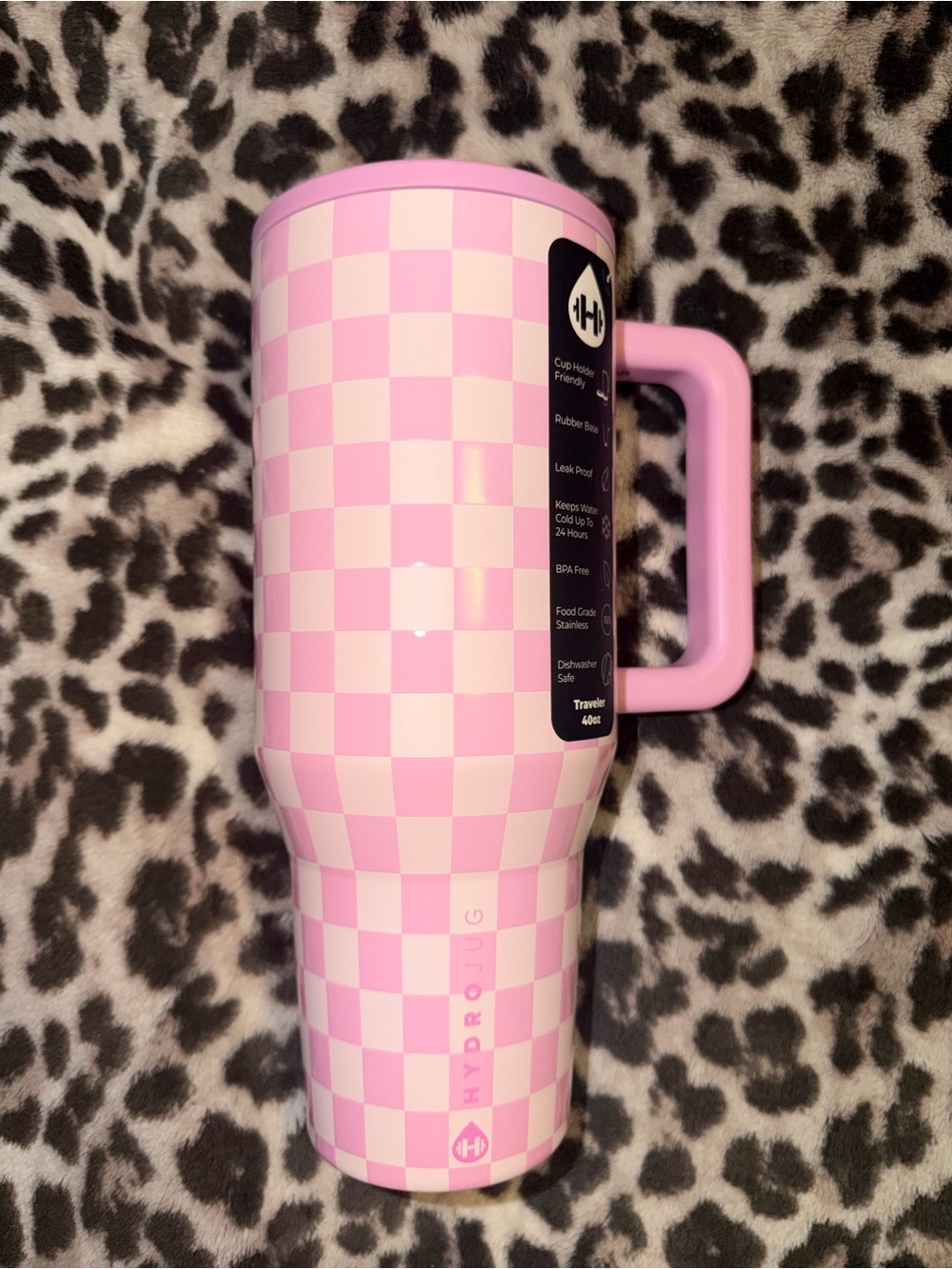 HydroJug Pink Checkered Insulated Travel Tumbler 40oz